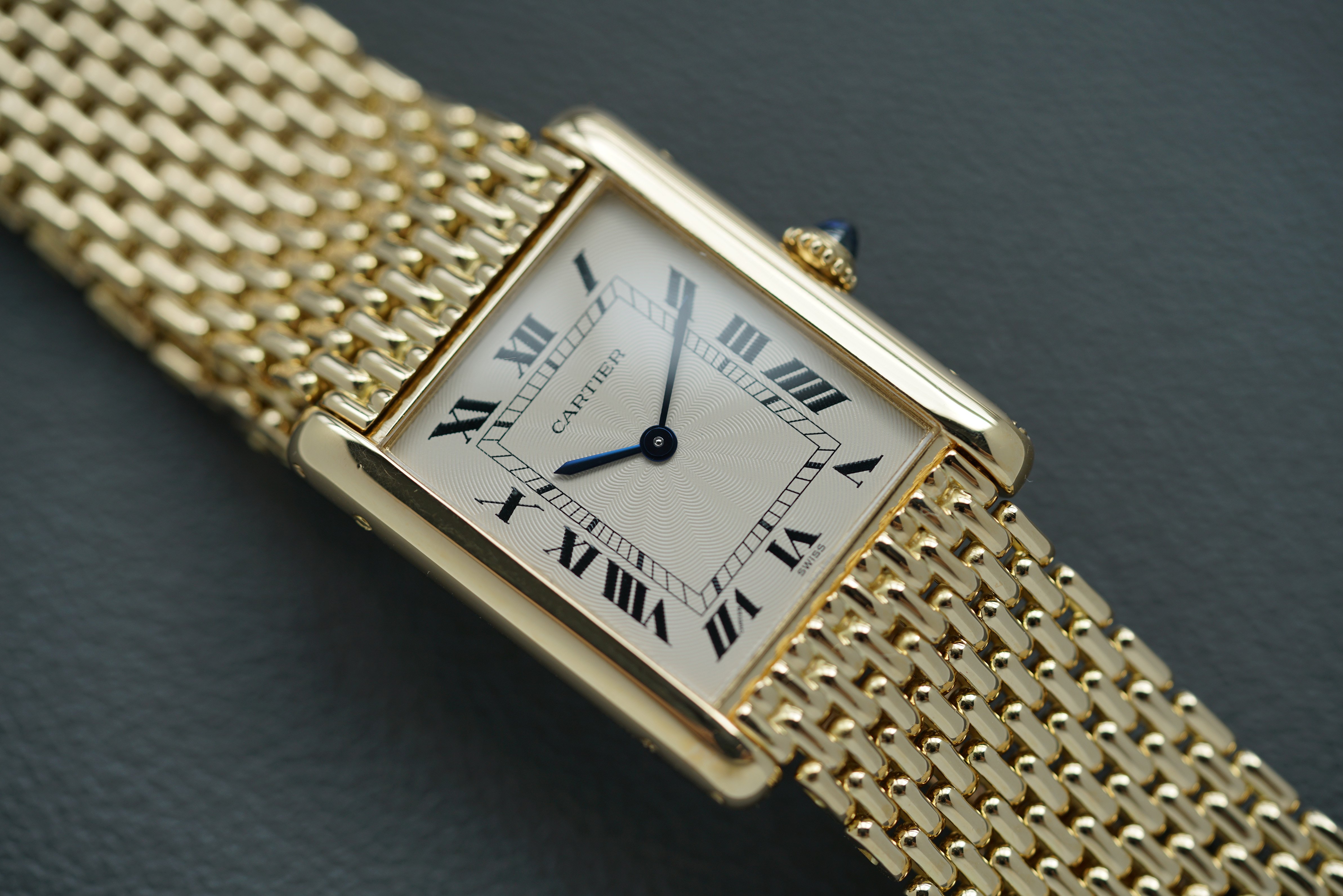 Cartier Tank Louis extra flat YG guilloche dial, Frederique