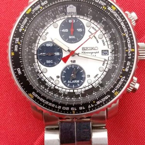 Seiko Flightmaster SNA413 - Montre Chrono Pilote Quartz - Cadran Panda Blanc/bleu