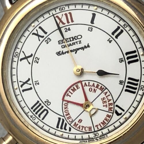 Seiko 8M25-6000 Alarm Chronograph Black Leather Men's Watch | WatchCharts
