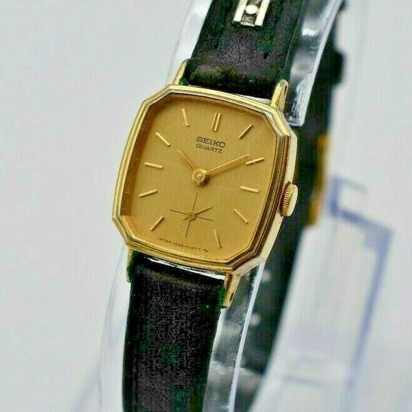 Vintage Seiko Ladies Watch 14285069 Gold Tone, Leather Band, Very Nice, Running WatchCharts