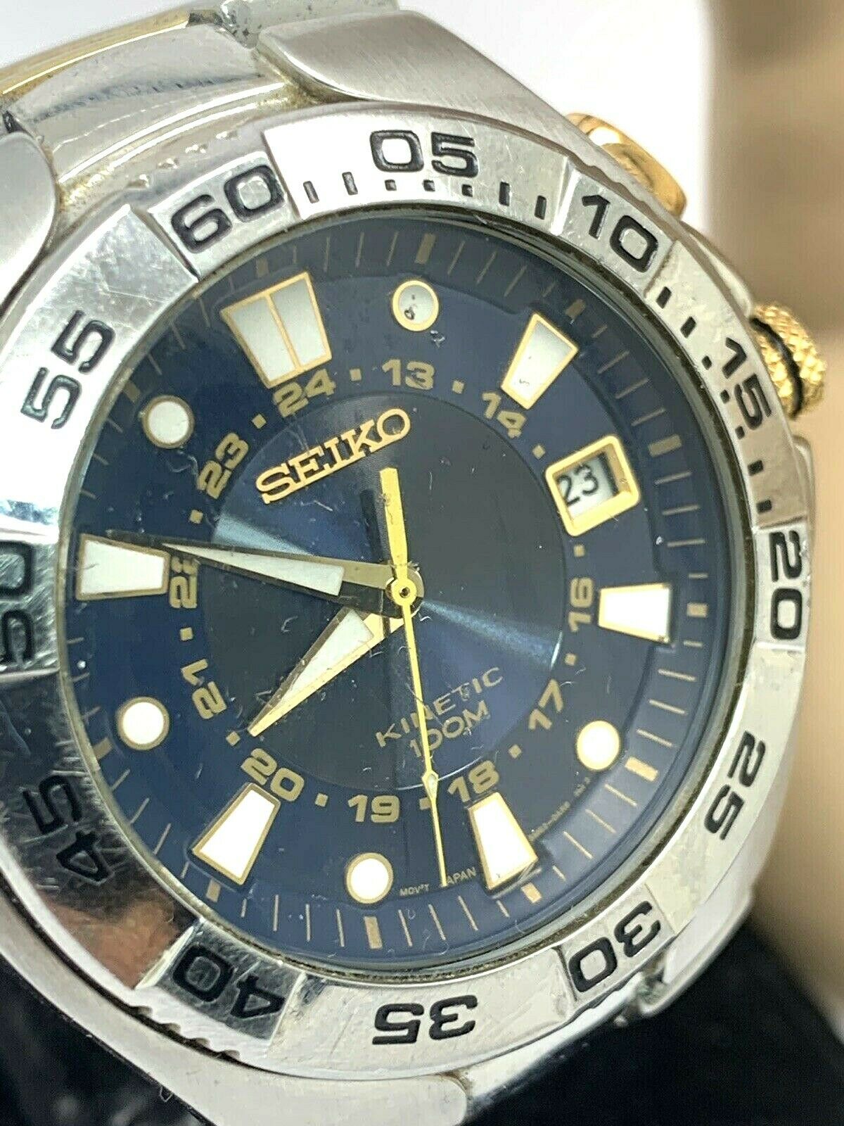 Seiko Kinetic Men's Watch Blue Dial Two Tone S. Steel 5M62-0AP0 FOR REPAIR  PARTS | WatchCharts