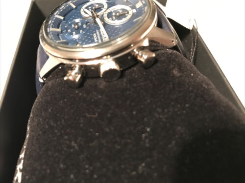 Seiko Men s Chronograph Blue Dial Blue Leather Strap Watch SSB333