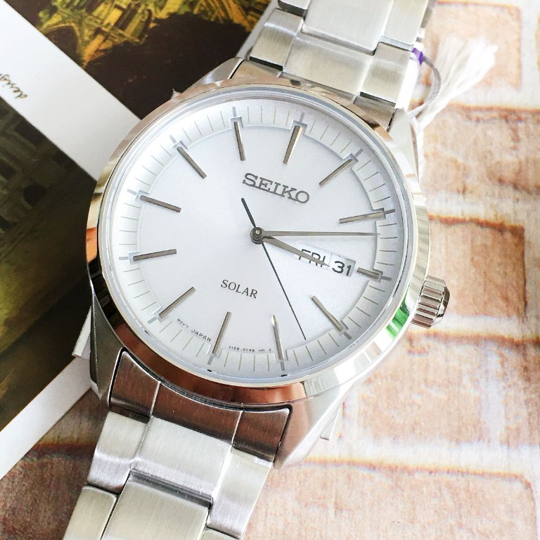 Seiko Solar SNE523P1 Sapphire Glass White Dial Analog Men's
