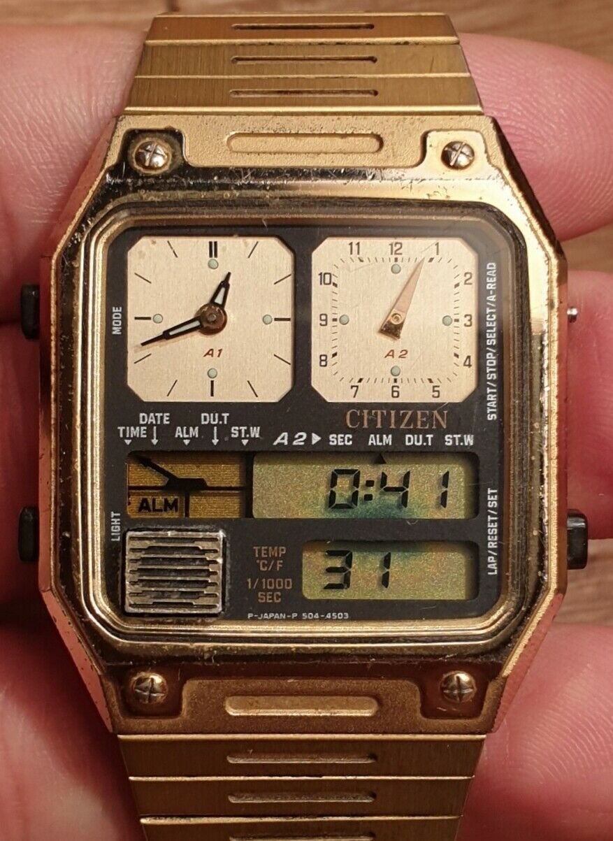 Vintage Citizen 1970s Ana-Digi Temperature Robot Gold 8980