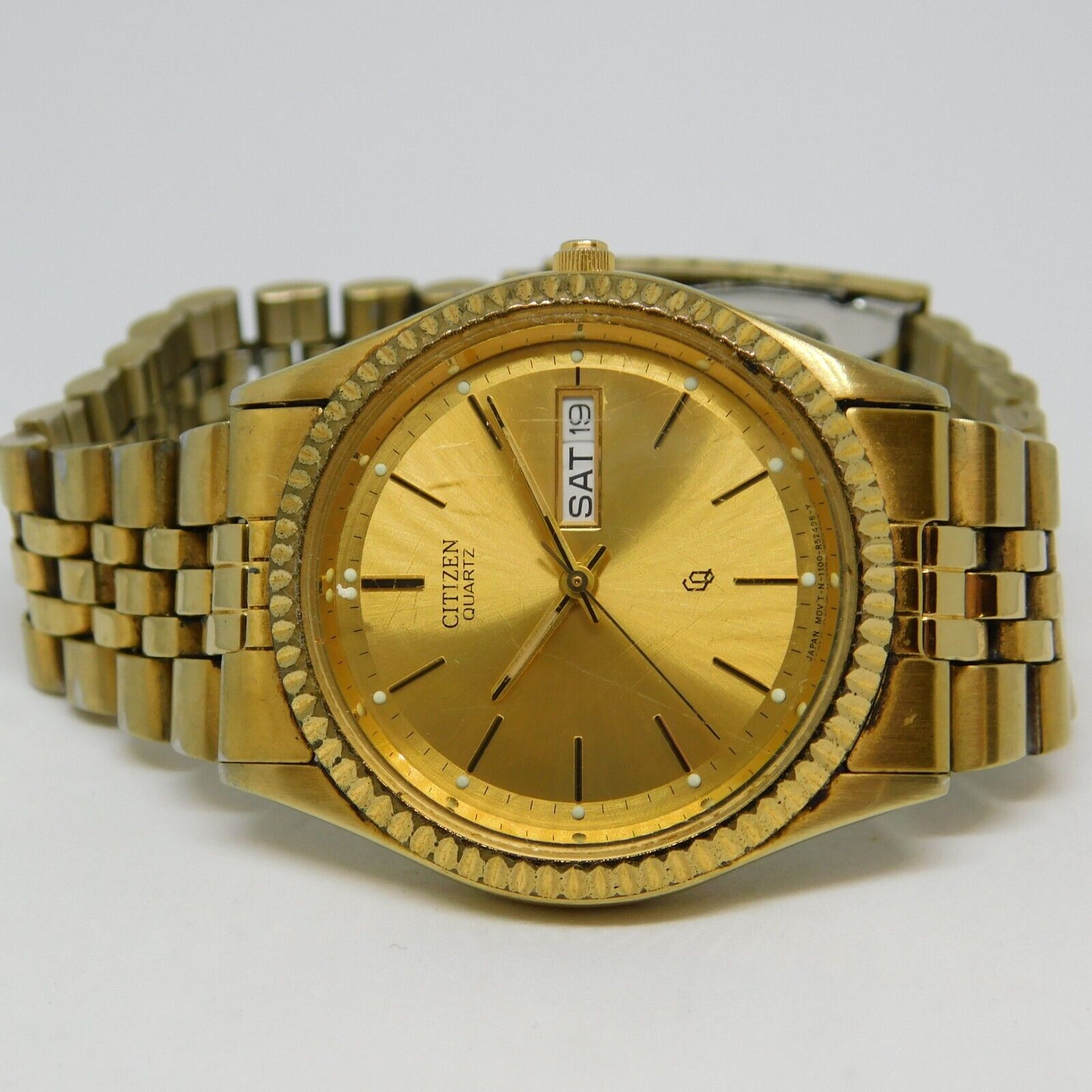 CITIZEN 1102-R12543-RC Gold Tone Quartz Men's Watch Sz. 7 1