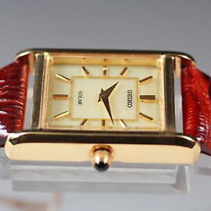 MINT ] SEIKO V115-0BD0 Solar Tank Brown Band Lady's watch From