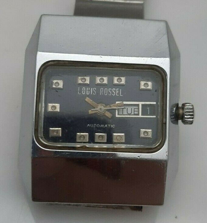 VINTAGE LOUIS ROSSEL SQUARE AUTOMATIC WRIST WATCH MEN display picture 3