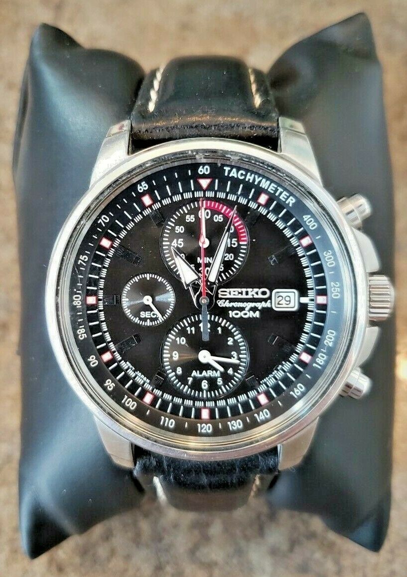 Seiko 7T62-0GZ0 Men's Watch Black Analog Dial Date Chronograph