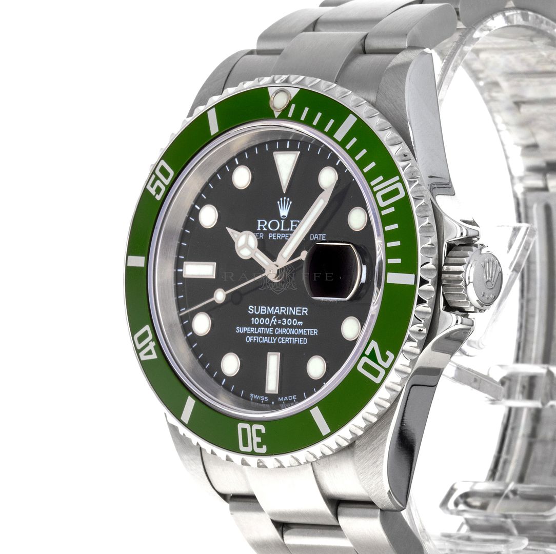 Rolex Anniversary Submariner 16610LV Kermit Flat Four - w/Papers –  Collectors Corner NY