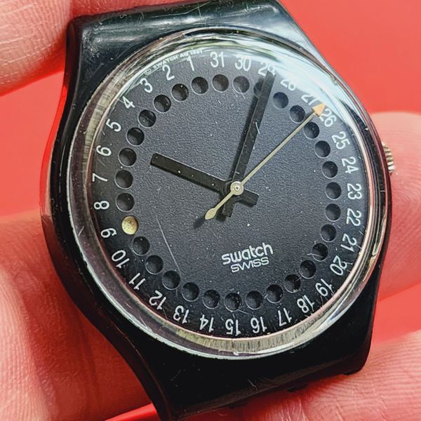 Swatch Date Pointer 1991 Watch Black Dial & Case 324 Retro Vintage For ...