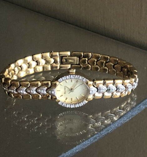 VINTAGE ELGIN ELA72B LADIES TWO TONE CRYSTAL HEART & BEZEL  display picture 3