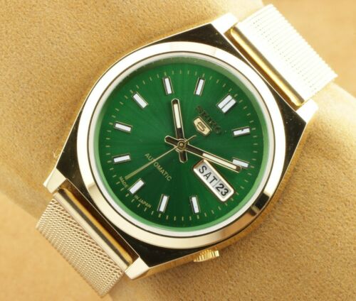 VINTAGE SEIKO 5 GREEN DIAL GOLDEN MEN AUTOMATIC JAPAN WORKING