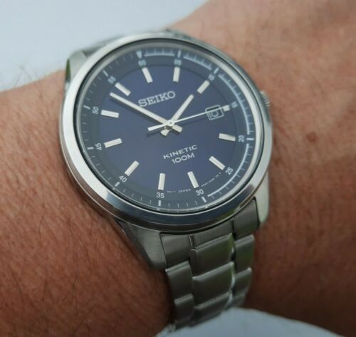 MENS SEIKO KINETIC 5M62 0DG0 STAINLESS STEEL 10OM BLUE DIAL