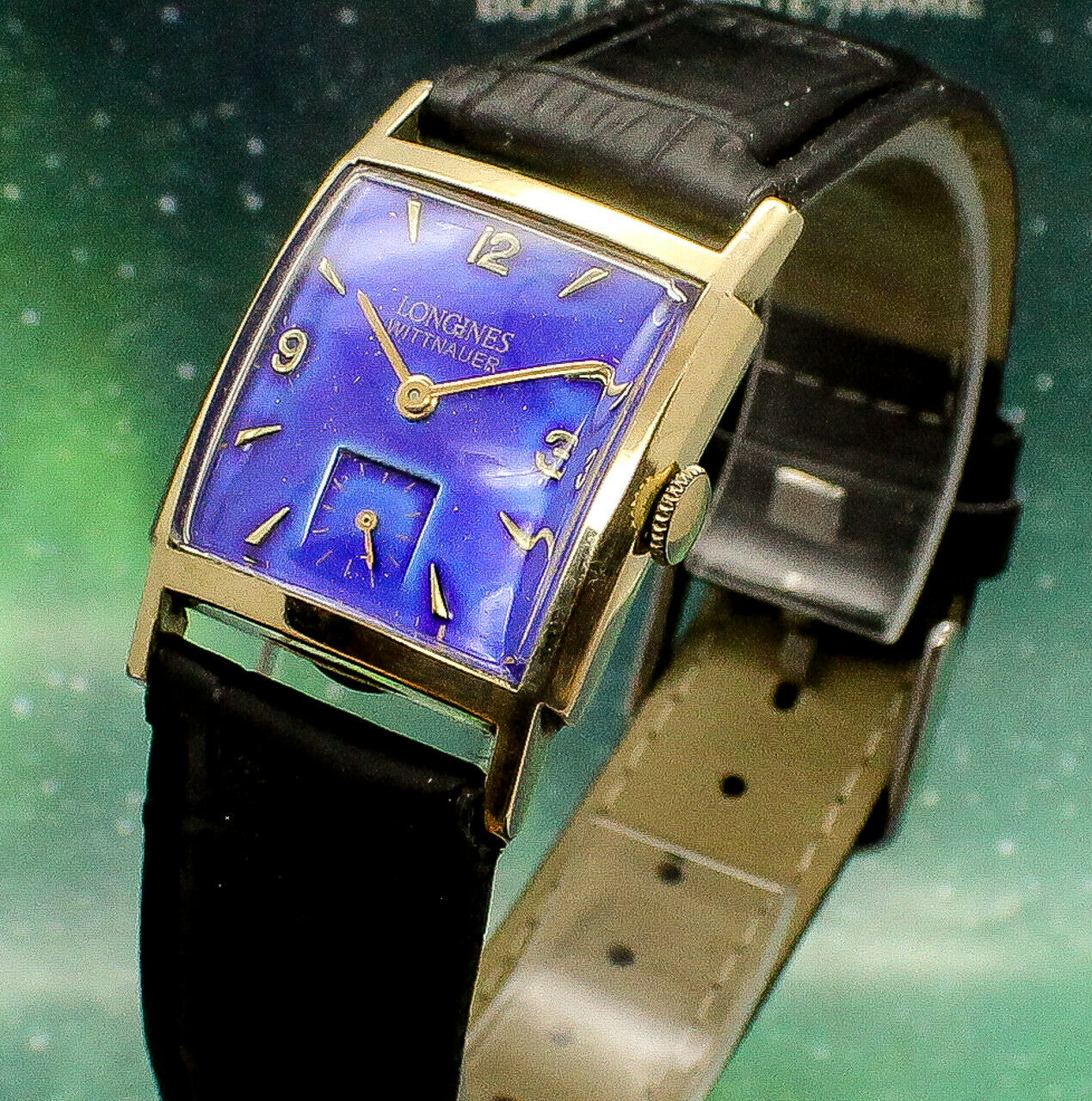 Vintage mens 1940s Longines Wittnauer AMAZING BLUE TINT DIAL Art