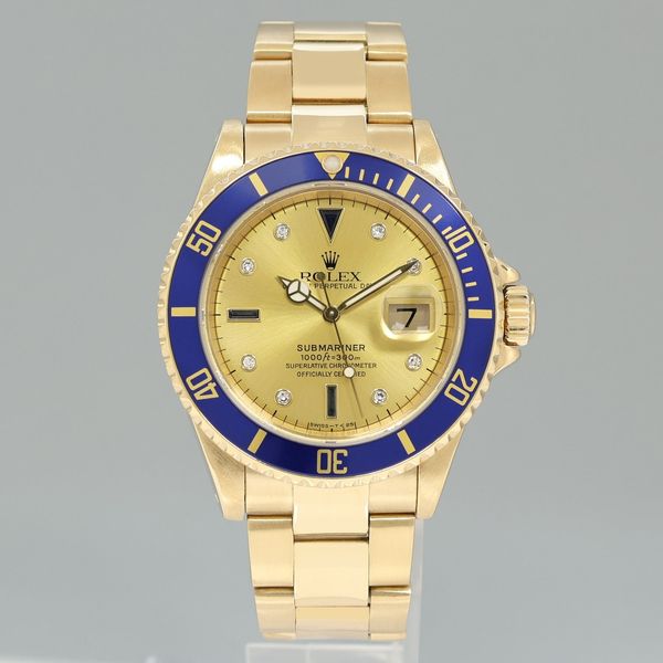 2026 Service Rolex 16618 Submariner Yellow Gold Blue Champagne Serti ...