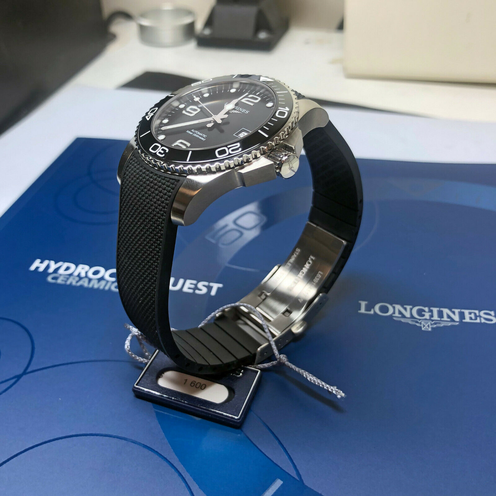 Longines Hydroconquest Ceramic Bezel 41mm Black Steel Rubber Watch