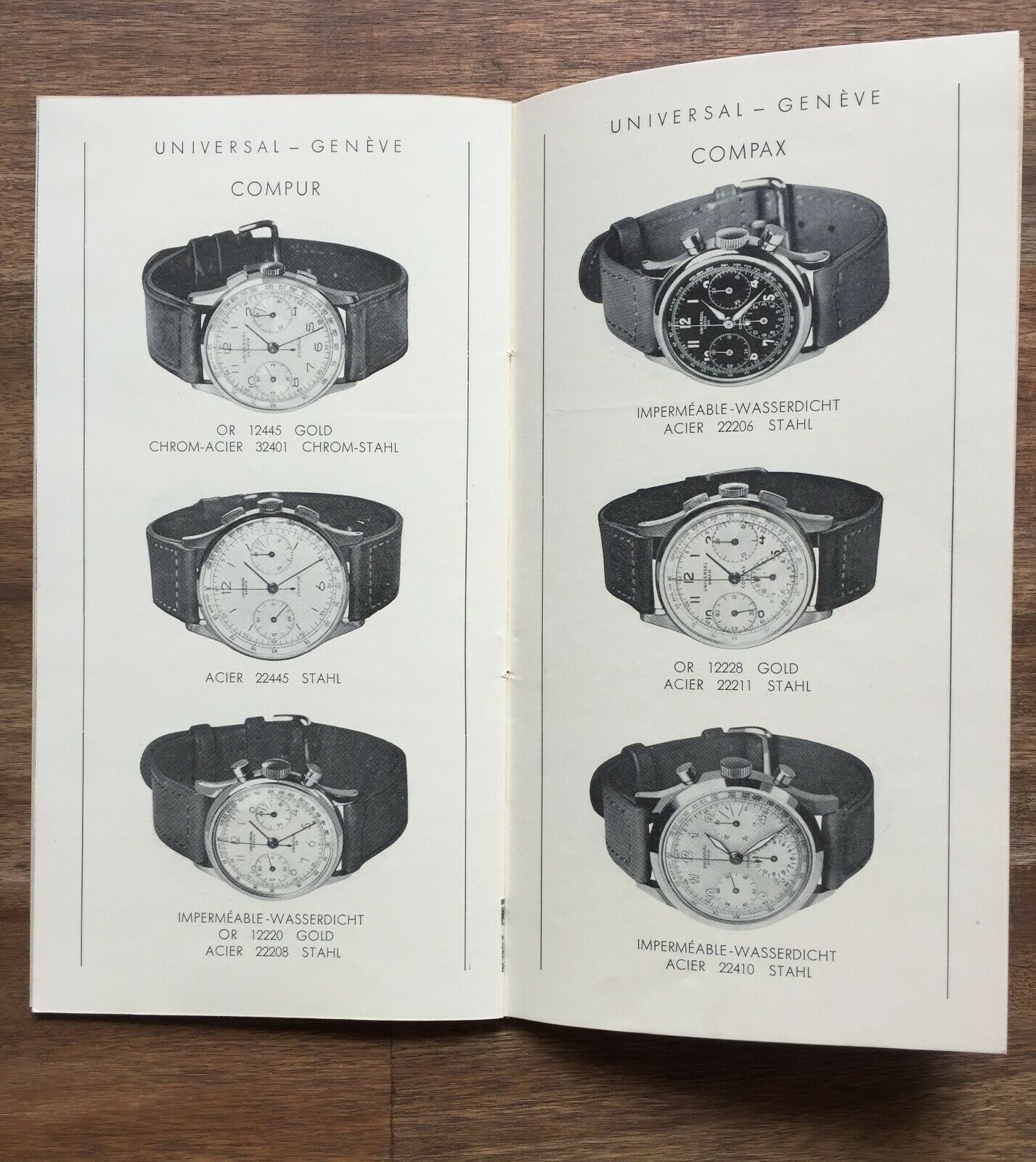 UNIVERSAL GENEVE chronograph watch catalogue from 1942 brochure