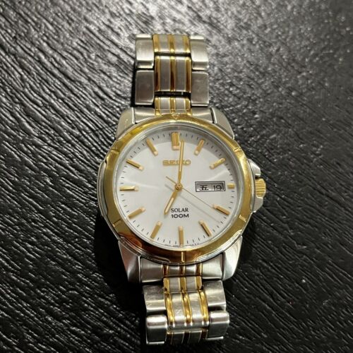 Seiko V158 0AD0 Solar Watch Two Tone Dress Watch. VGC . Sml