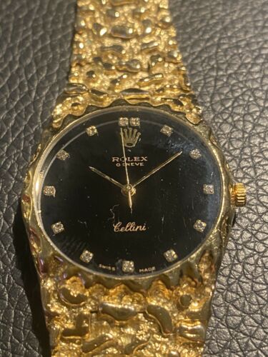 Rolex Cellini Gold With Diamonds Massive Gold Nugget Band With