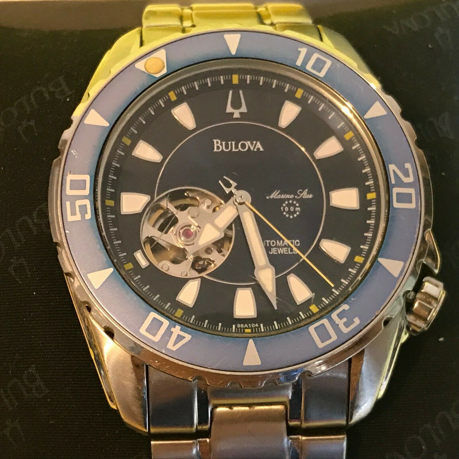 BULOVA MARINE STAR 98A104 AUTOMATIC 21 JEWEL STAINLESS STEEL WATCH BOX ...