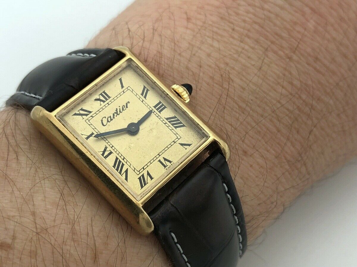 1970's CARTIER TANK 18k Gold Electroplated NOS MEN'S WATCH