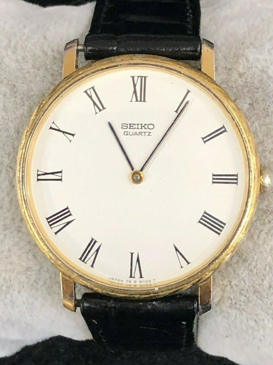 Vintage Men s Seiko 7800 9029 Gold Tone Black Leather Band Watch