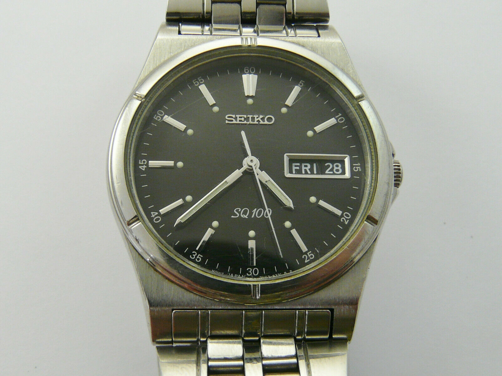VINTAGE 1990s SEIKO SQ 100 7N43-8200 GENTS S/S QUARTZ WATCH VGC 