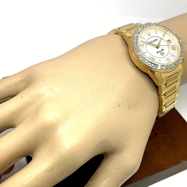 Bulova Women's Watch 98R294 Quartz Mother of Pearl White Dial Gold ...