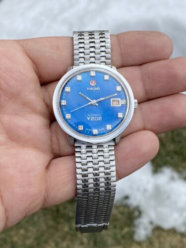 RADO COSMO TRAVEL V202 Automatic Date Blue Dial SS Big Size