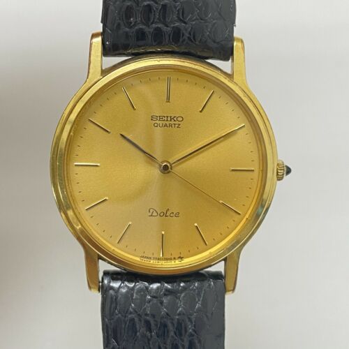 Authentic vintage unisex SEIKO Dolce gold plated 7731-7010 leather