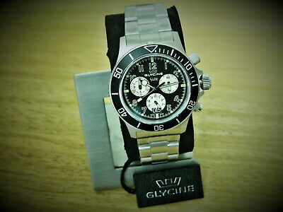 GLYCINE COMBAT GL1005 20 ATM SS Day Date BLACK DIAL NIB