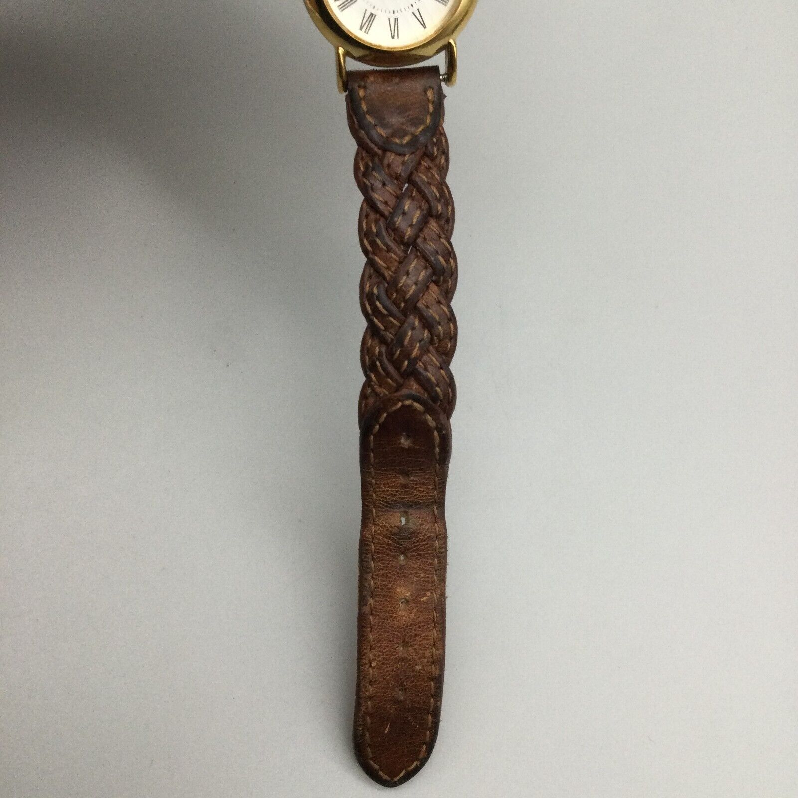 1996 Guess Watch Gold Tone Date Brown Braided Strap Vintage Style New Battery Vintage Guess Watch Women Gold Tone Braided Leather Band New  main image 2