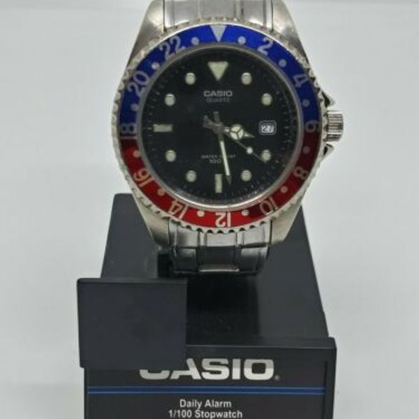 Vintage+Casio+Mtd-1010+Black+Submariner+100m+Quartz+Dive+Watch for