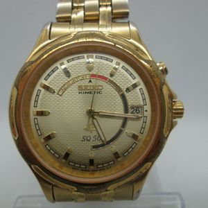 SEIKO KINETIC SQ50 5M42-0C40 DATE GOLDPLATED QUARTZ MENSWATCH