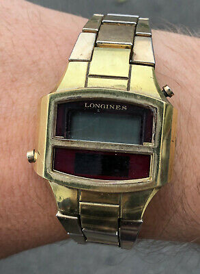 Rare Early Longines Gemini II Digital LCD Dual Screen 14k Gold