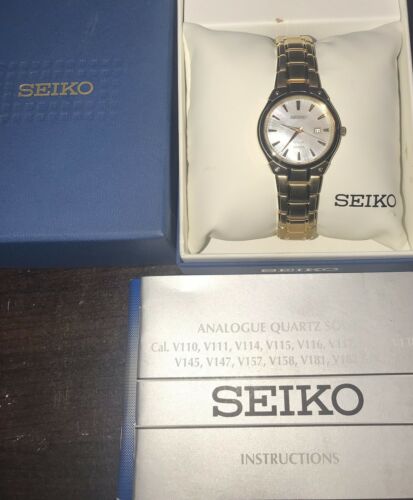 Seiko V137-0AX0 Women's Solar Watch Mother Pearl SS Gold wrist