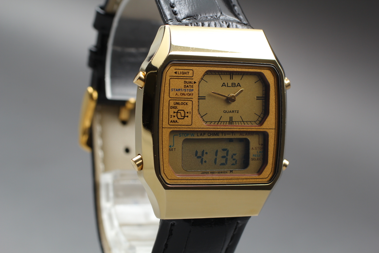 Read [N MINT] Seiko ALBA Twin Qz Y651-5150 Ana-Digi Gold Men's