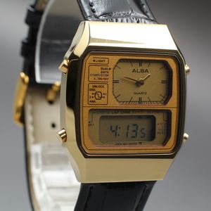 Read [N MINT] Seiko ALBA Twin Qz Y651-5150 Ana-Digi Gold Men's