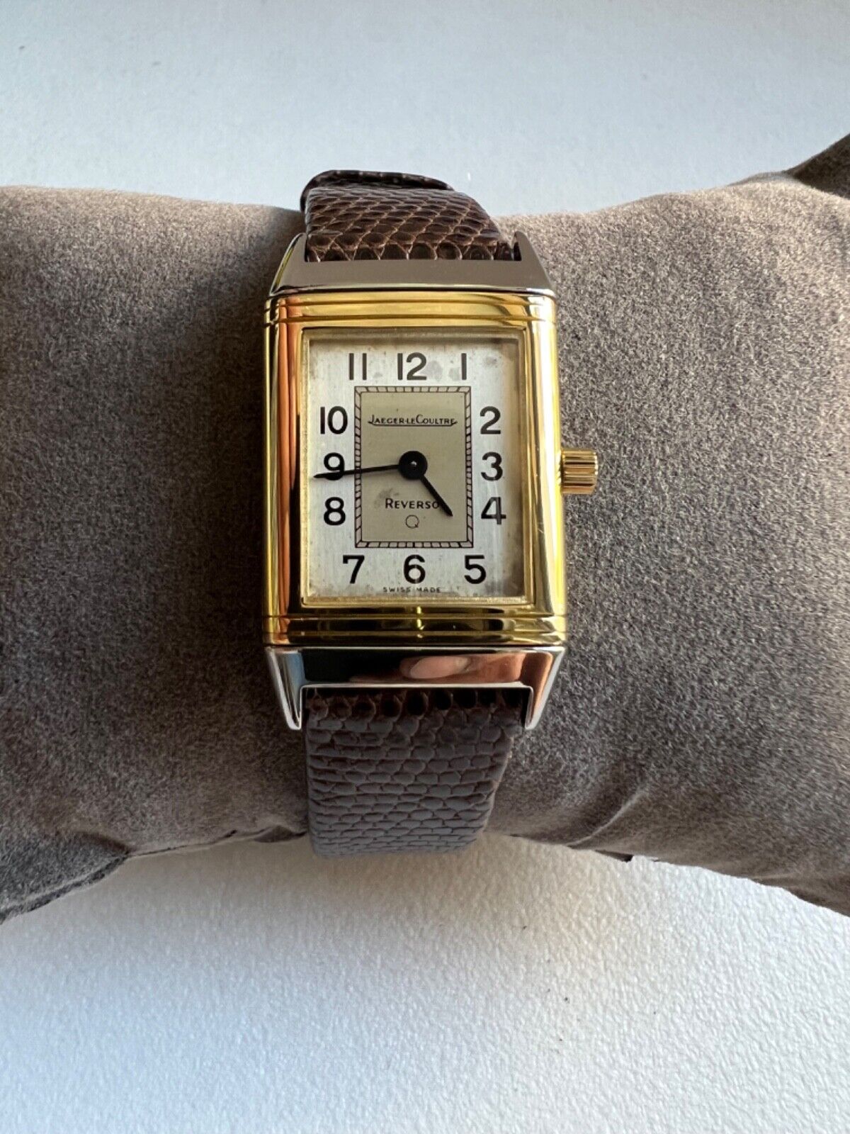 Jaeger LeCoultre Reverso 18 k gold steel quartz watch ref. 140.025