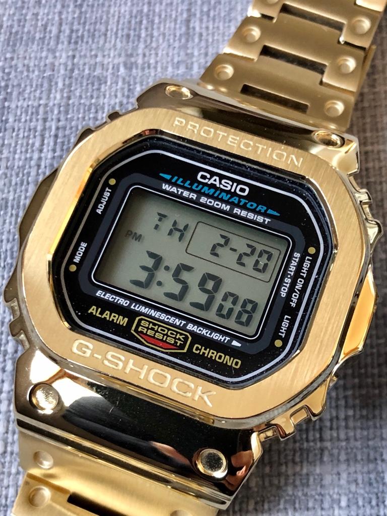 FS: Two Casio G-Shock DW5600E mods - 1 stainless steel and 1 gold