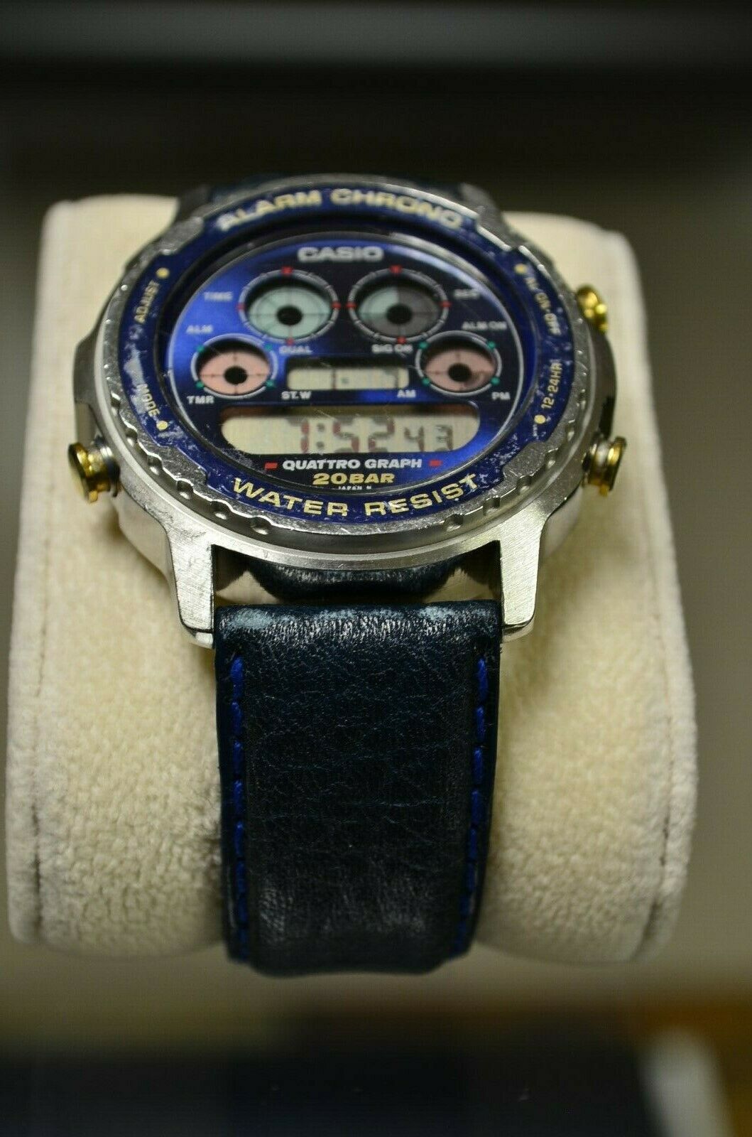 CASIO DW-7300 QUATTRO GRAPH BLUE/GOLD DIGITAL WATCH VINTAGE