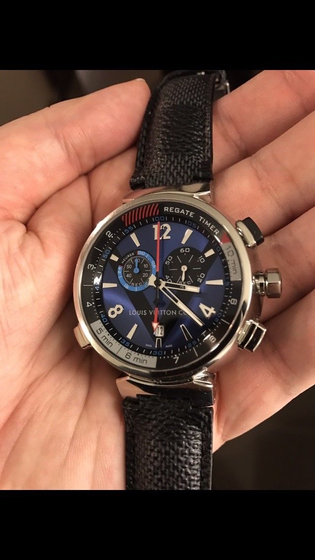 Louis Vuitton Blue Stainless Steel Tambour Regatta Q102D Men's Wristwatch  44MM