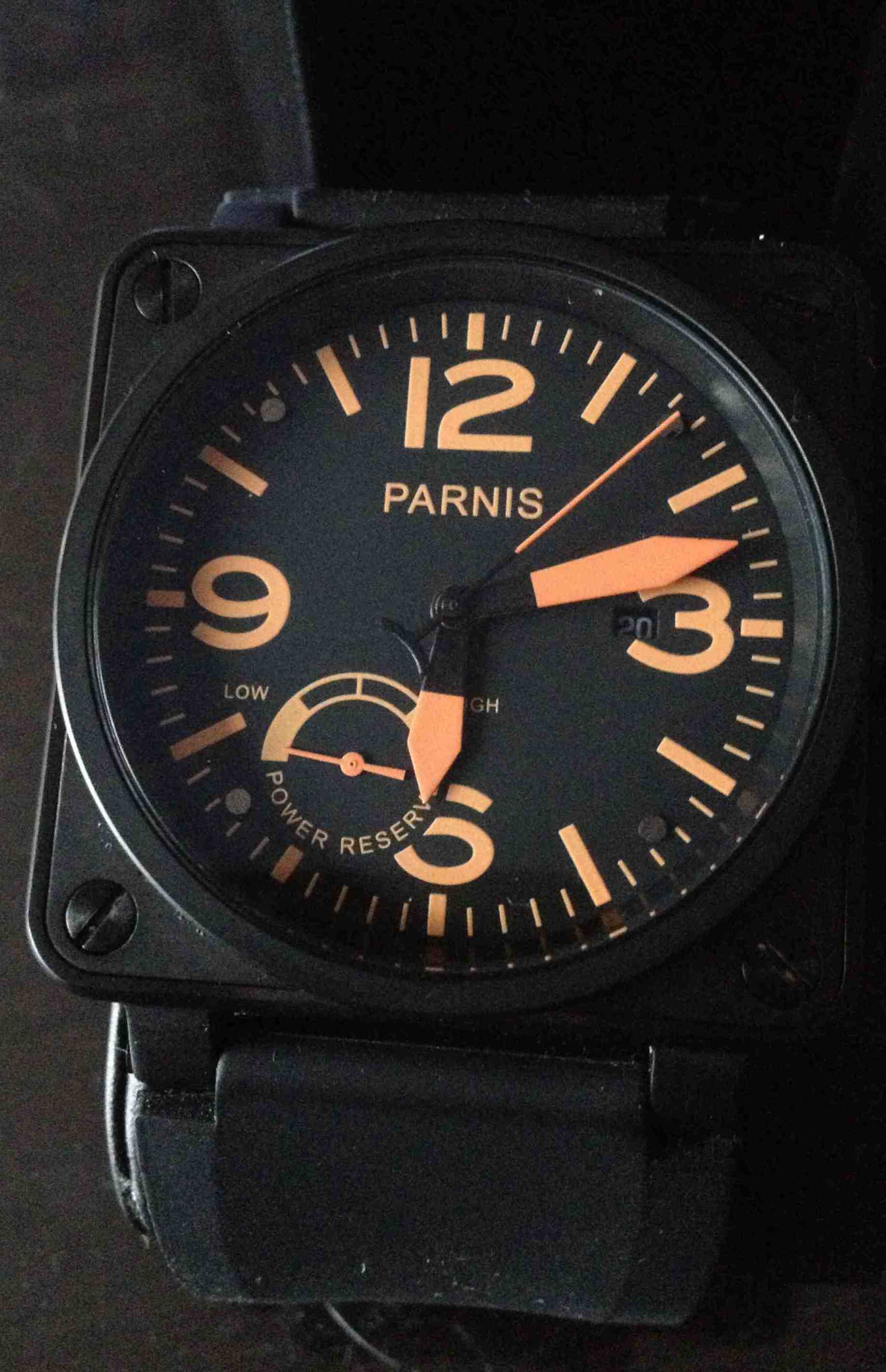 FS Parnis Bell Ross Style Black On Orange w Power Reserve