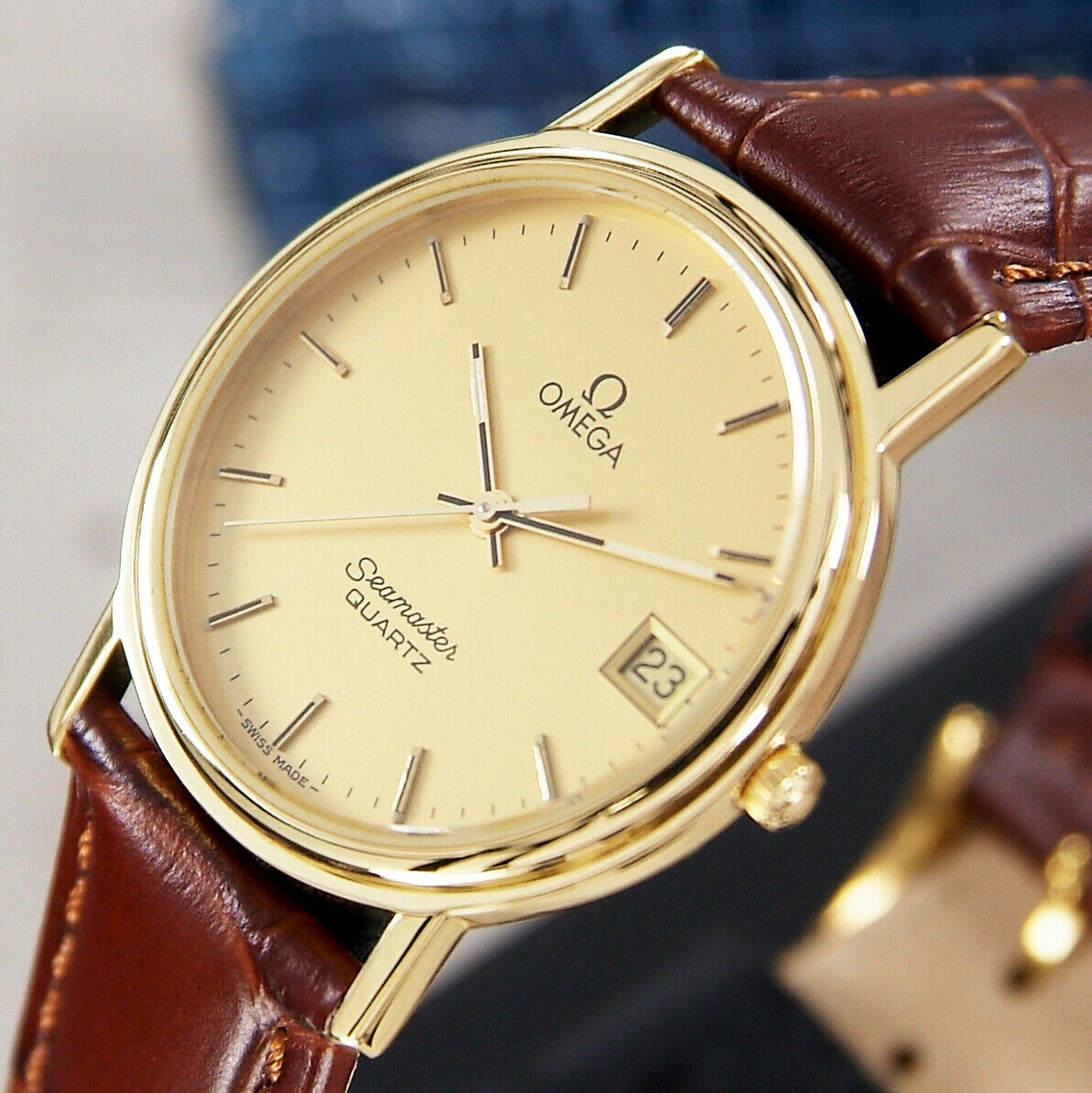 Vintage Omega Seamaster Quartz Cal.1432 Gold Plated Men s Dress Watch WatchCharts Marketplace