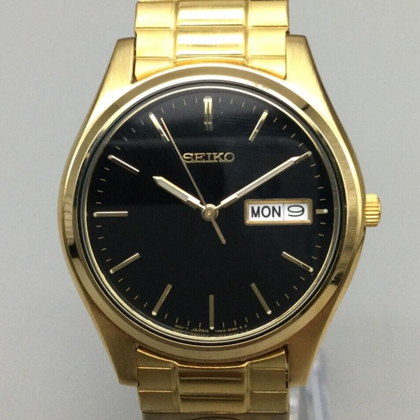 Vintage Seiko Watch Men 36mm Gold Tone Day Date Stretch 7N43-9048 New ...