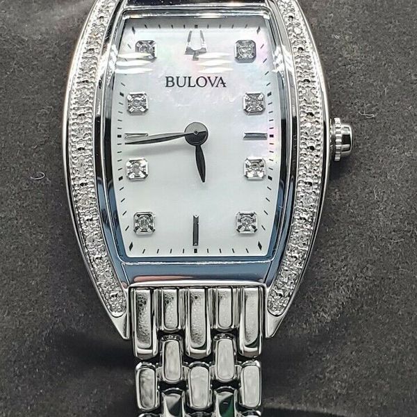 Bulova - White Mother-of-Pearl Dial Diamond Stainless Women's Watch ...