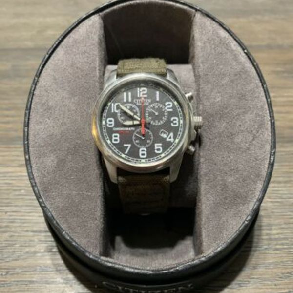 Citizen Men's EcoDrive Chronograph Green Canvas Strap 41mm Watch AT020005E WatchCharts