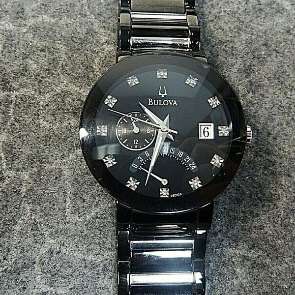 Bulova Black/Silver Diamond Accented Stainless Quartz Watch C9671587 ...