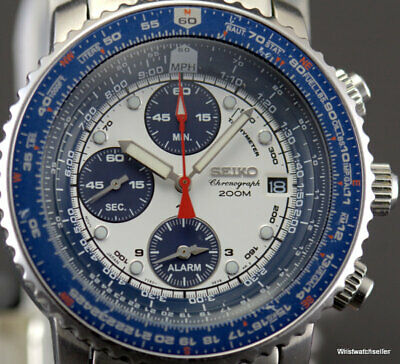 Seiko 7T62-0EB0 Pilots Flightmaster Blue Panda 200M Chronograph