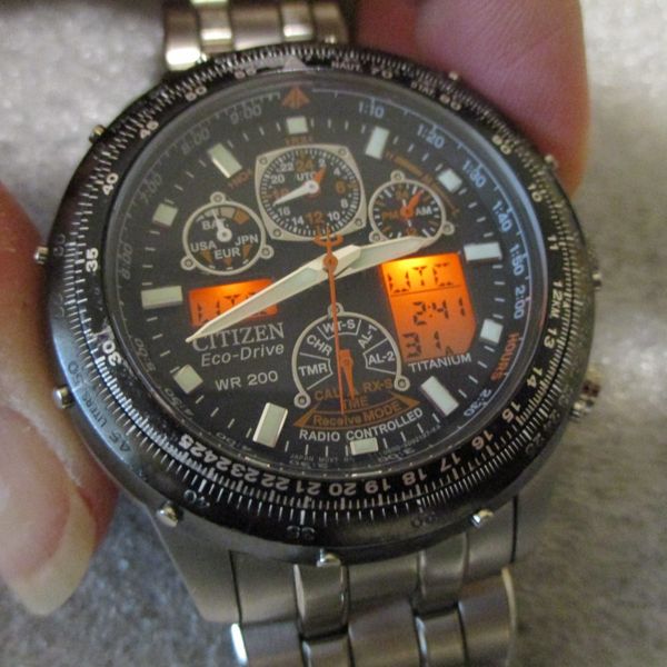 CITIZEN ECO DRIVE RADIO CONTROL TITANIUM CHRONO SKYHAWK WATCH RX ...